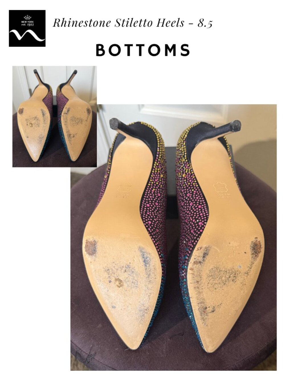 Nina Rhinestone Stiletto Heels - Pointed Toe Multicolor Party Pumps 8.5 - Picture 2 of 12